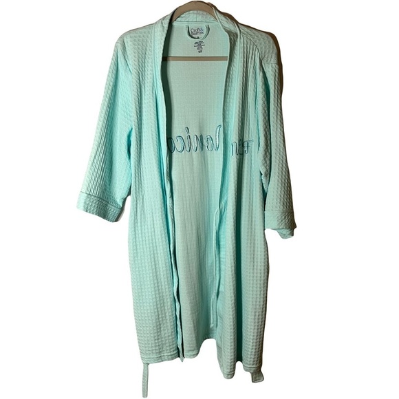 Croft & Barrow Womens Blue Waffle Texture Robe Size M Embroidered Wrap Tie Front - Picture 1 of 14